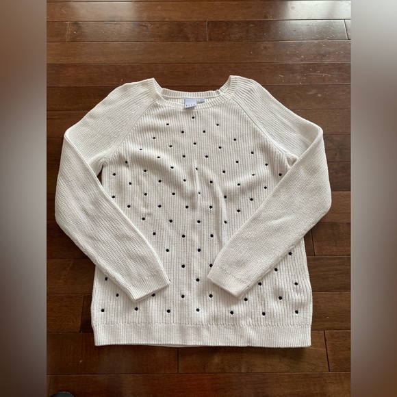 ELLE Knit White Sweater Size Medium PolkaDot - Picture 3 of 13